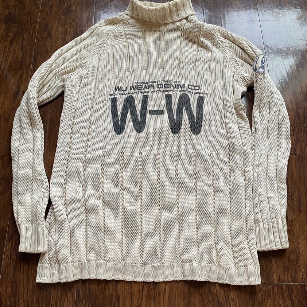 Vintage Wu Wear Wu-Tang cable knit turtleneck sweater oversized large logo